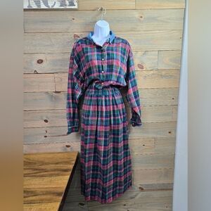 Eddie Bauer Vintage Plaid Flannel Maxi Dress Long Sleeve Button Womens Size XL